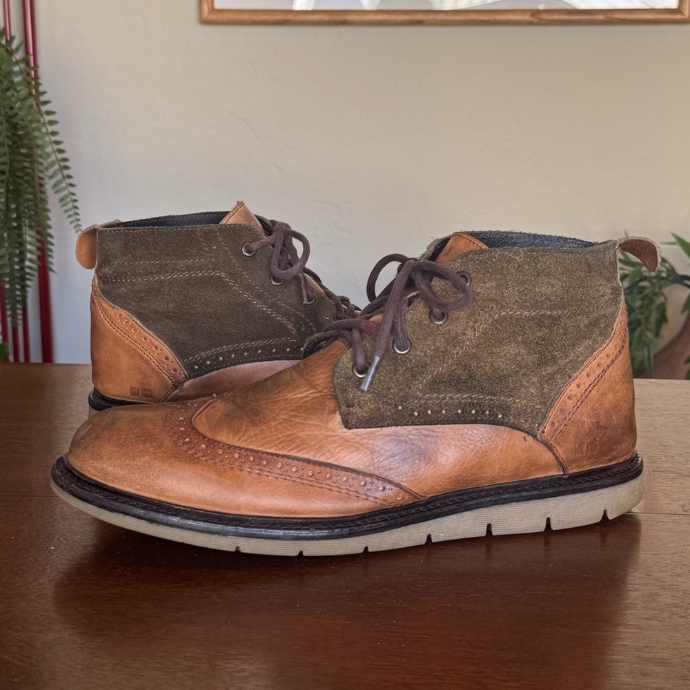 Bed Stu Capacity Chukka Boots Two Tone Leather Suede Brown Green | Men's Sz 10.5